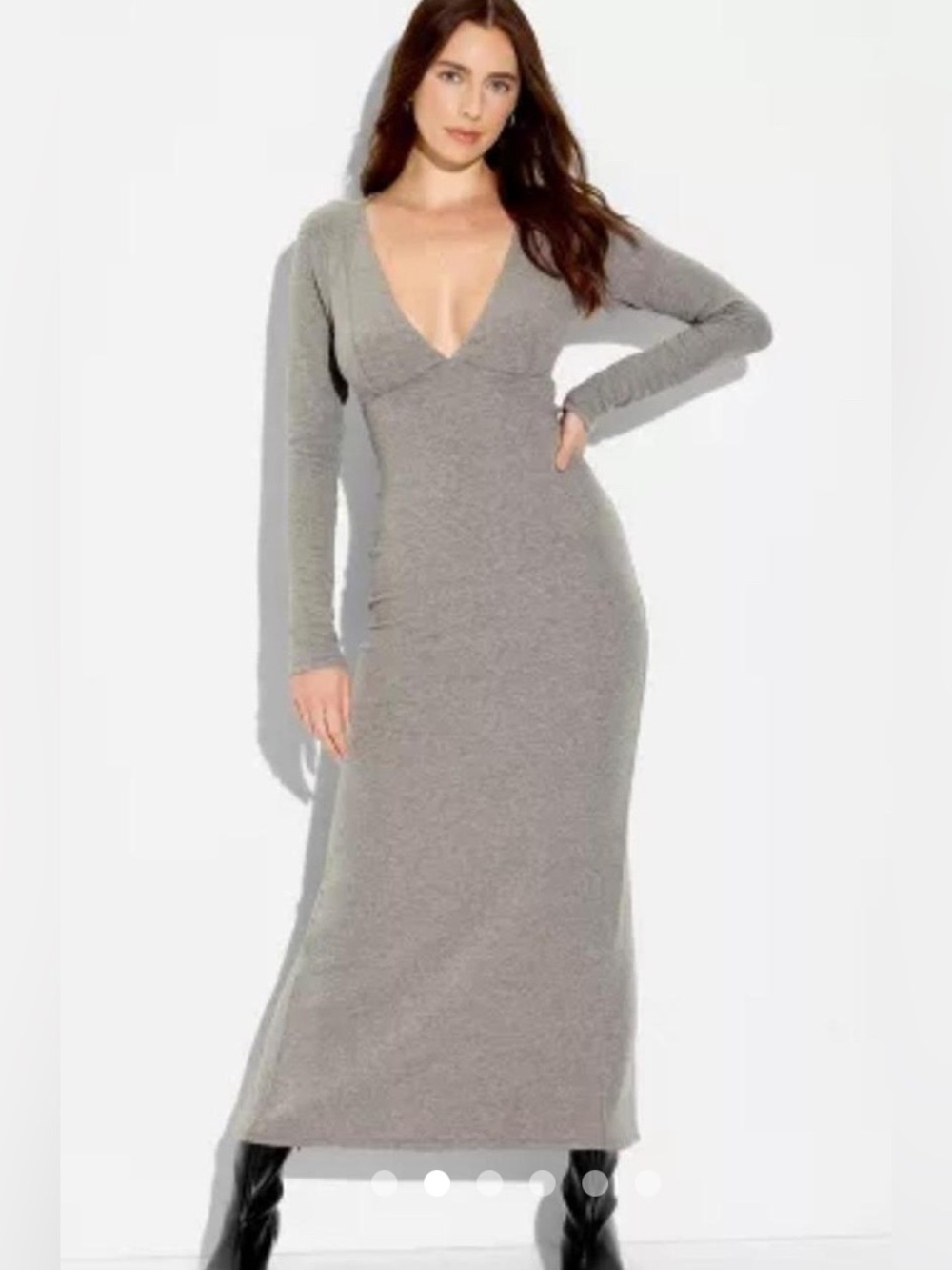 wild fable Gray Deep V Long Sleeve Maxi Dress